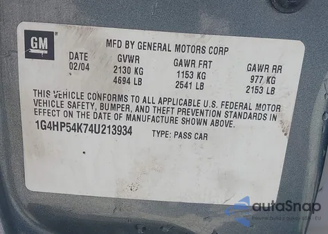 2004 Buick Lesabre Custom z USA, uszkodzony, nr VIN 1G4HP54K74U213934